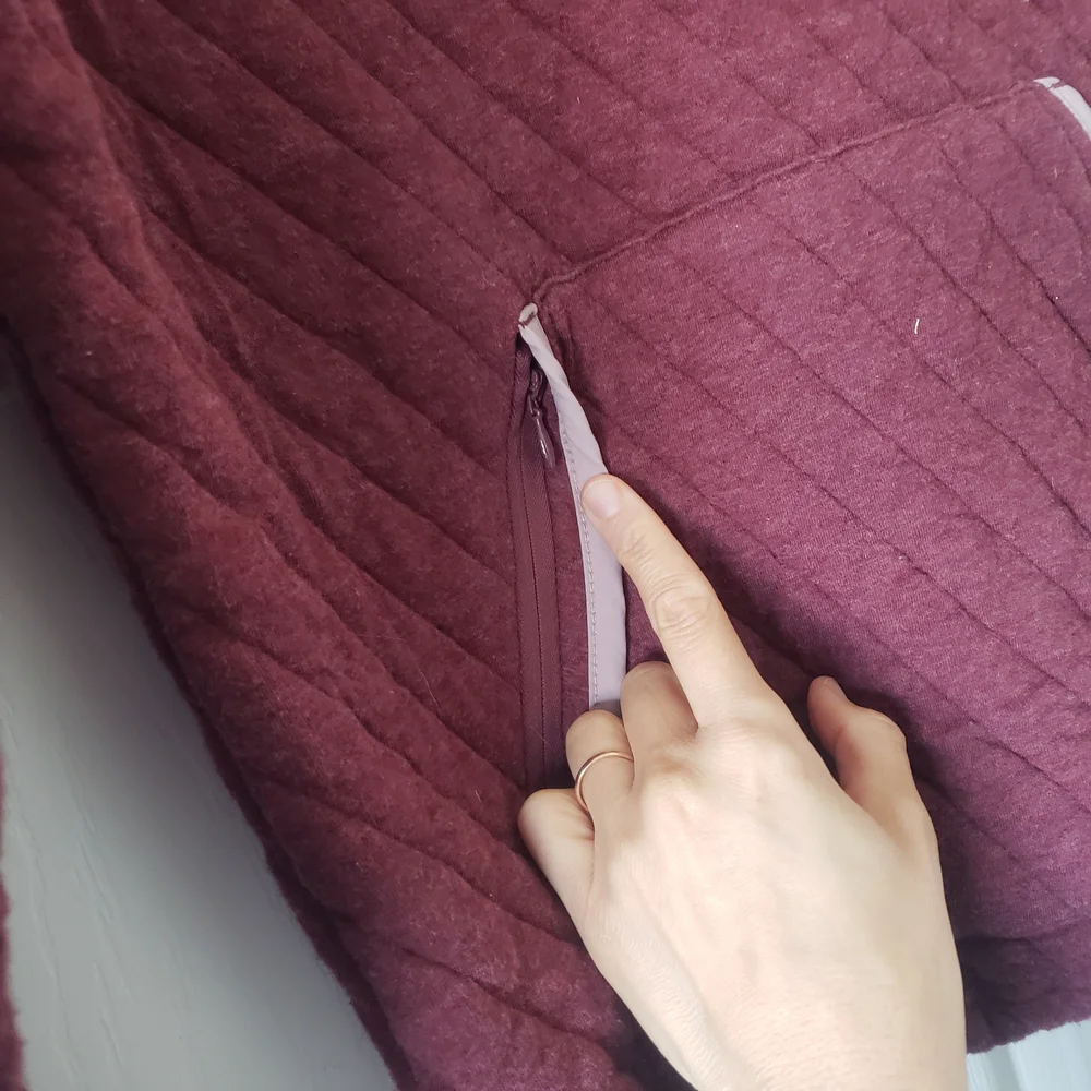 Orvis Maroon Quilted Pullover Sweater Jacket Pink Trim 100% Cotton Pockets #75 - Picture 5 of 8